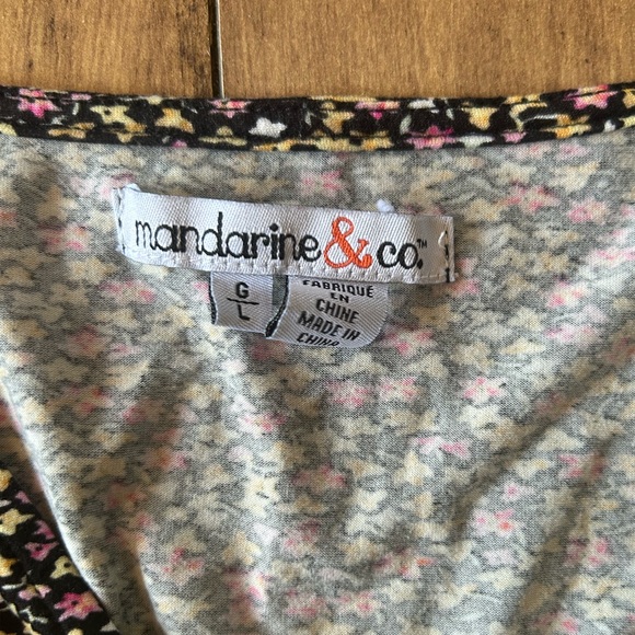 Floral Wrap-Style V-Neck Dress in Black with Pink & Cream Flowers - Picture 3 of 3